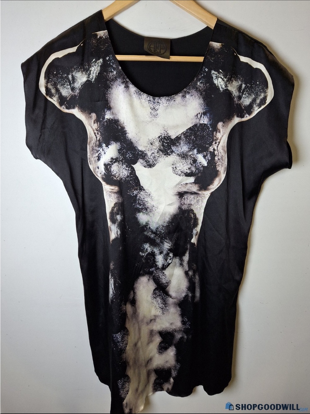 Hermione de Paula Silk Like New Tunic Dress Abstract Black White 10